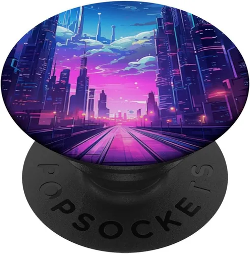 Vista 6 de Synthwave City At Night Vaporwave Retrowave PopSockets MagSafe PopGrip for iPhone