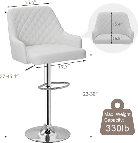 Vista 3 de VECELO Juego de 2 taburetes de bar ajustables, taburetes de altura de barra para encimera de cocina