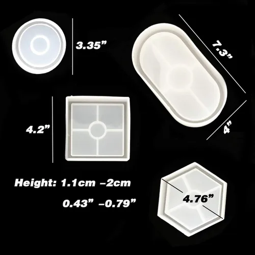 Vista 2 de Juego de 4 moldes de silicona para fundición de resina, moldes de bandeja de manualidades para joyero, maceta, taza, taza, taza, taza, estera