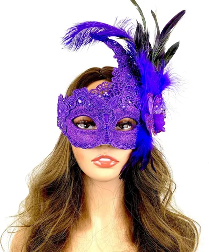 Vista 11 de Máscara de plumas venecianas para mujer, disfraz de Halloween, Mardi Gras, cosplay, fiesta de boda