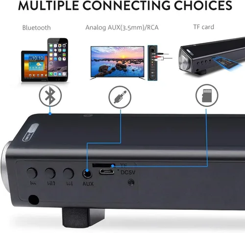 Vista 4 de 2 mini barras de sonido Bluetooth de 5 W, audio de cine en casa con cable e inalámbrico para teléfono celular/tableta/proyector y soporte de TV