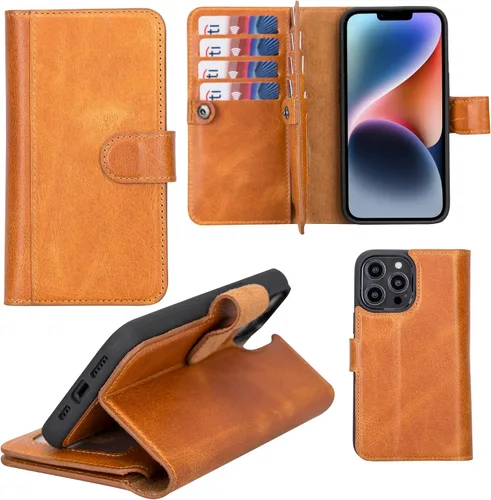 Vista 12 de HARDISTON Funda de piel auténtica de alta calidad hecha a mano para iPhone 7/8 / SE doble folio tarjetero - Funda magnética desmontable - Soporte