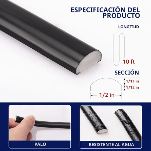 Vista 4 de Art3dwallpanels Moldura flexible de 120 x 0.47 x 0.2 pulgadas, 10 pies Negro