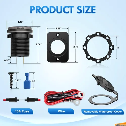 Vista 6 de Nilight Enchufe USB PD tipo C y QC 3.0 USB de carga rápida 12V 24V Enchufe de coche Voltímetro Interruptor de encendido/apagado Kit de alambre