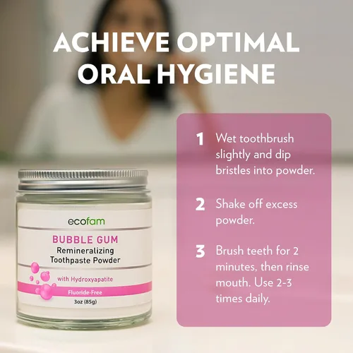Vista 5 de Ecofam Polvo de pasta de dientes – Polvo de dientes remineralizante, hidroxiapatita y xilitol, sin flúor, apoya la fuerza del esmalte y la salud