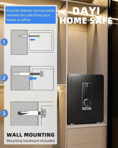 Vista 9 de Caja de seguridad biométrica de huellas digitales DAYI, cajas de seguridad para el hogar de 2.0 pies cúbicos con bolsa ignífuga, caja de seguridad