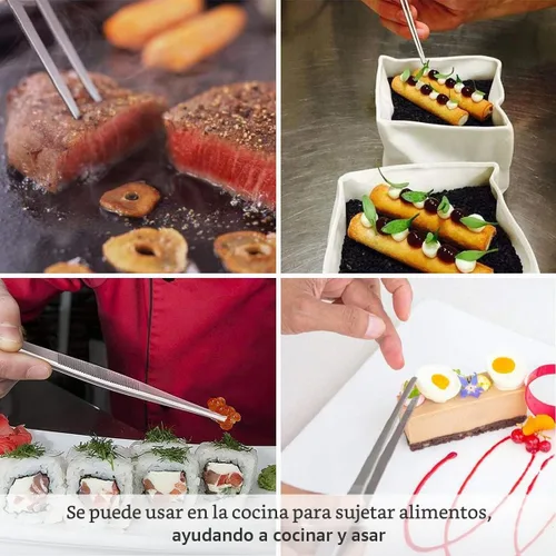 Vista 5 de 4 pinzas de cocina para alimentos, pinzas de acero inoxidable con puntas dentadas de precisión para barbacoa, asar, cocinar y servir