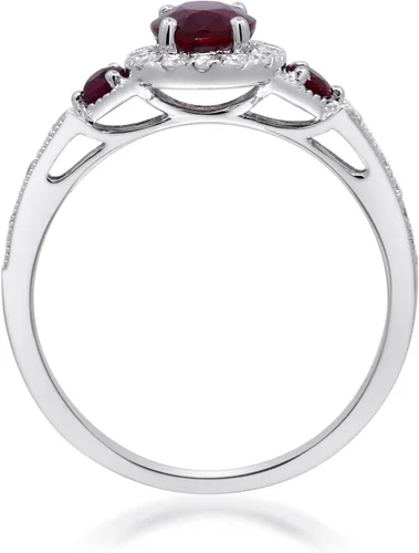 Vista 3 de Gin & Grace Anillo de rubí genuino Mozambique de oro blanco de 14 quilates con diamantes para mujer Joyas hechas a mano con forma de rubí de origen
