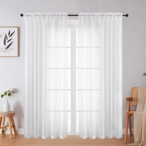 Vista 223 de 2 paneles de cortinas traslúcidas blancas para dormitorio, sala de estar, 96 pulgadas de largo, modernas, suaves, ligeras, con bolsillo para barra