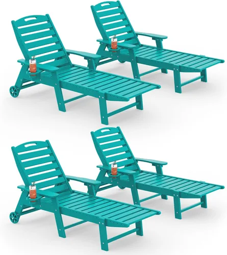 Vista 21 de Tumbona al aire libre, silla de descanso al aire libre con textura de madera, respaldo ajustable de 5 posiciones, silla de salón de polietileno