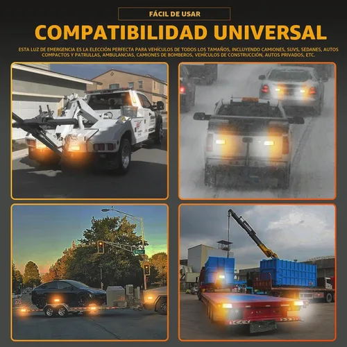 Vista 2 de 2 piezas de luces de emergencia estroboscópicas LED alimentadas por batería con base magnética recargable, portátil, para parabrisas, techo, mini