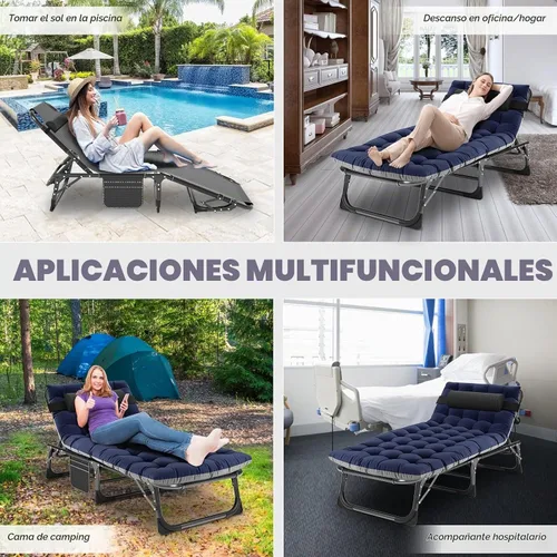Vista 4 de ABORON Cuna de camping plegable de 5 posiciones y tumbona con alfombrilla Cuna negra/almohadilla azul