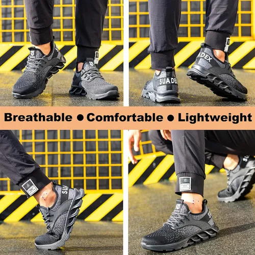 Vista 5 de SUADEX Zapatos de punta de acero para mujer, zapatos de trabajo antideslizantes, ligeros, con punta compuesta, zapatos de seguridad indestructibles