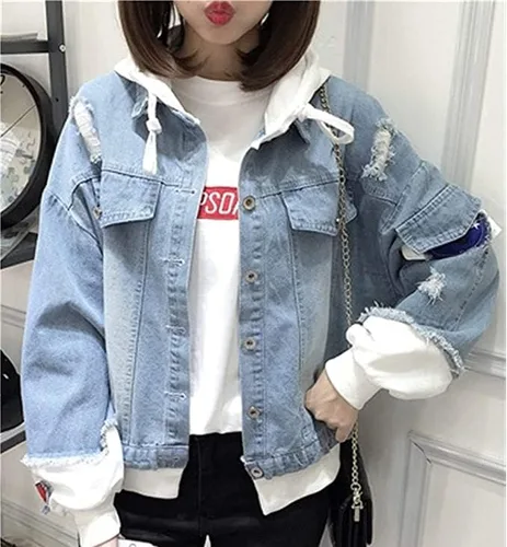 Vista 3 de Pabazabish Moda Genshin Impact Game Character Sudaderas Denim Tela Botón Down Chaqueta con capucha, Azul y blanco