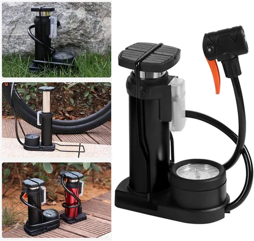 Vista 2 de Bicicletas Bombas de piso, bombas de doble barril bombas de neumáticos Bicicletas Bombas de aire de neumáticos Pequeñas bombas de piso con manómetro