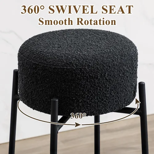 Vista 3 de Boucle - Juego de 2 taburetes de mostrador sin espalda, modernos taburetes de bar giratorios con asiento redondo y patas de metal, silla de altura