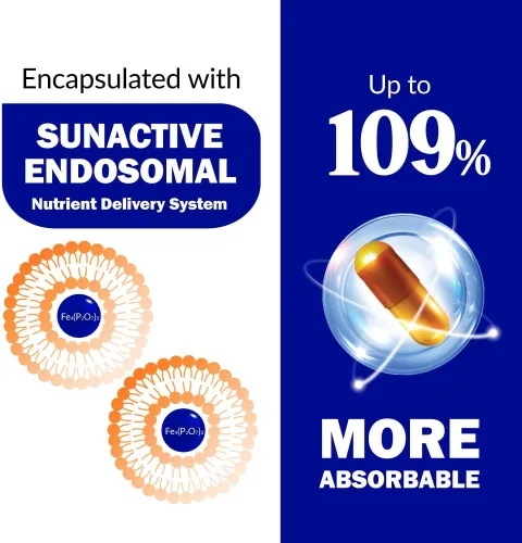 Vista 3 de LABO Nutrition Femme Iron Endosomal SunActive, suplemento de hierro no irritante de 15 mg para constructor de sangre, vegano, suave, sin regusto