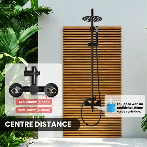 Vista 8 de gotonovo accesorios de ducha al aire libre SUS304 de acero inoxidable, kit de ducha de lluvia de alta presión, montaje en pared, 2 funciones Negro