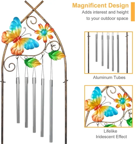 Vista 4 de Enrejado de jardín con soportes para plantas, enrejado desmontable de metal de 48 pulgadas para maceta con diseño de mariposa con campanillas
