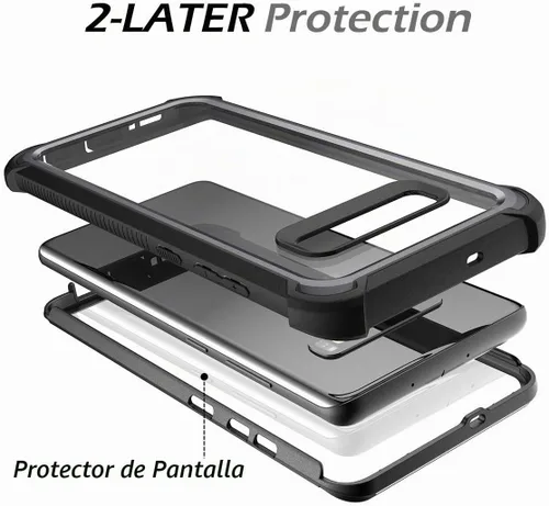 Vista 3 de Dexnor Funda para Galaxy S10 Plus con protector de pantalla, transparente, resistente, de cuerpo completo, a prueba de golpes, parte trasera dura