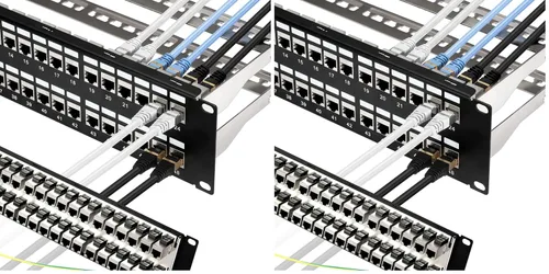 Vista 10 de Rapink Panel de conexión de 24 puertos Cat6A con soporte Keystone 10G en línea, panel de conexión acoplador blindado STP de 19 pulgadas con barra