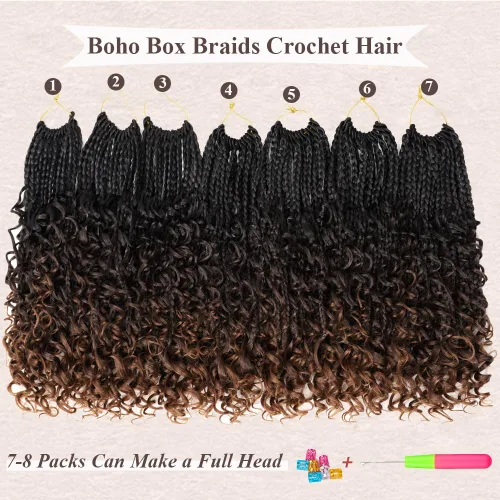 Vista 4 de Goddess Box Braids 1B3330 - Trenzas de ganchillo bohemias de 10 pulgadas para mujeres negras, paquete de 7 paquetes de trenzas bohemias preenlazadas