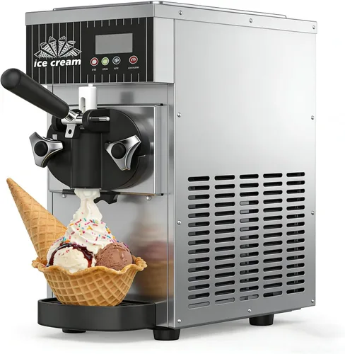 Vista 9 de Ice Cream Machine, Soft Serve Machine, Maquina De Helados, with LCD Control Panel and 3 Ice Cream Molds, 2.5l + 1l Capacity, 4-5kg/H, Adjustable