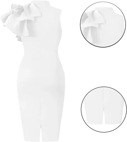 Vista 3 de XXTAXN - Vestido de cóctel entallado, formal, sin mangas y con volados para mujer, vestido de tubo por debajo de la rodilla