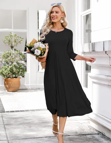 Vista 3 de HOTOUCH Vestido largo midi acampanado con manga 34 para mujer