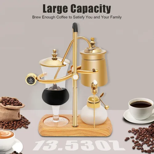Vista 2 de Belga Royal Coffee Machine Set Balance Syphon Sifon Cafetera Gold Sifon Brewer 15oz 13.5 fl oz Dorado