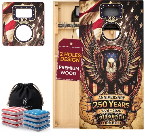 Vista 18 de Juego de tablas de cornhole de madera maciza, natural, 8 bolsas de frijoles Bald Eagle
