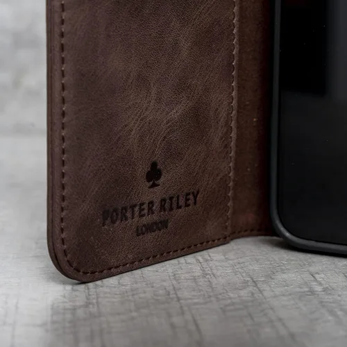 Vista 9 de Porter Riley - Funda de cuero para Samsung Galaxy S20. Funda de cuero genuino premium con soporte, cartera/cubierta (marrón chocolate)