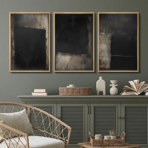 Vista 171 de SIGNFORD - Set de obras de arte en lienzo enmarcado para pared, ilustraciones abstractas de neblina del desierto en tonos neutros beige y marrón