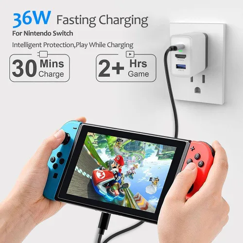 Vista 6 de Base para interruptorcargador iPhone 15, adaptador ShuOne USB C a HDMI, para Nintendo SwitchOLED con puertos de carga rápida HDMI 4K a 60Hz