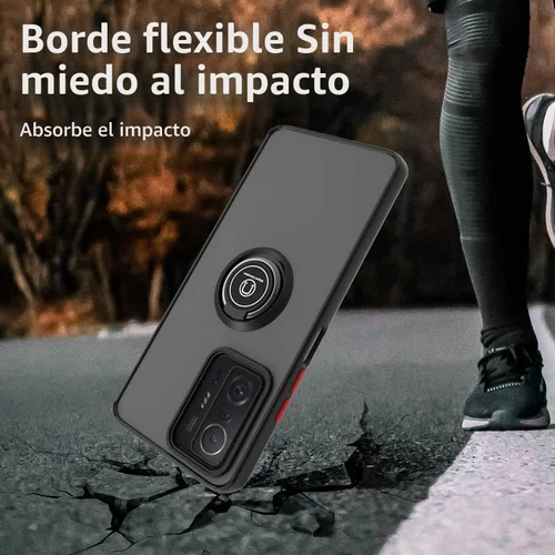 Vista 5 de QUIETIP Funda compatible con Xiaomi 11T y 11T Pro con protector de pantalla, TPU + policarbonato duro a prueba de golpes, anillo magnético para Negro