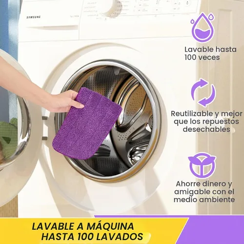 Vista 5 de Paquete de 6 almohadillas reutilizables de 16.5 pulgadas, cabezales de repuesto de trapeador de microfibra para mopas húmedas y secas, compatibles