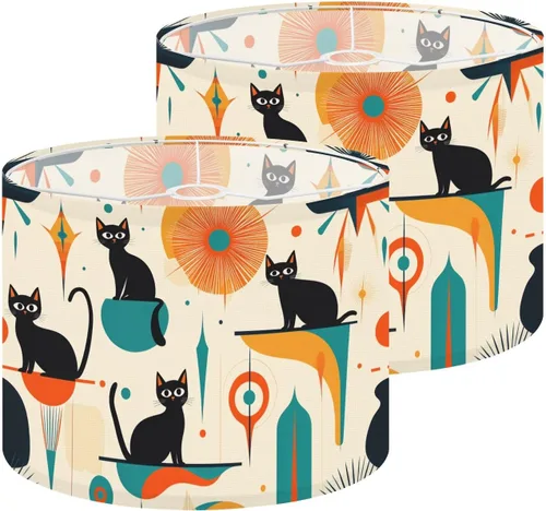 Vista 22 de Drum Lampshade Mid Century Black Cat Starry Lights Retro Style Medium Lamp Shade Replacement Linen Fabric Lampshades for Bedside Table Lamp Floor