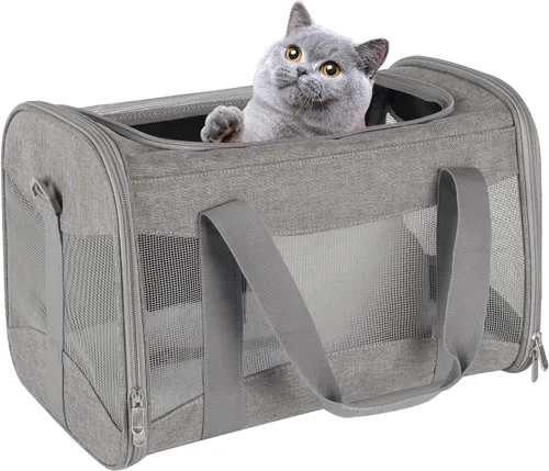 Vista 12 de Estuche de transporte para gatos, aprobado por aerolíneas, portátil y transpirable, transportador de viaje para mascotas, almohadilla de forro polar