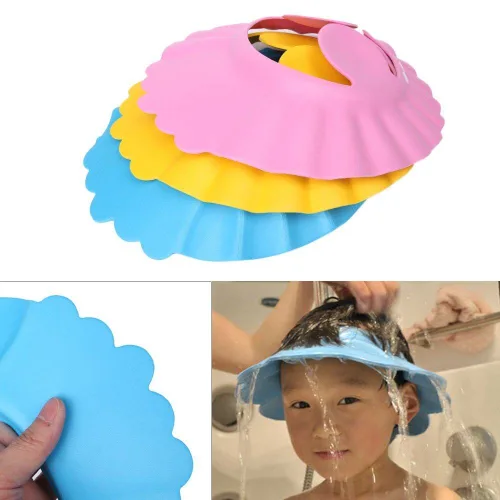 Vista 2 de 1 unids Baby Shower Cap, suave ajustable baño lavado pelo escudo para bebé Color Randomiy