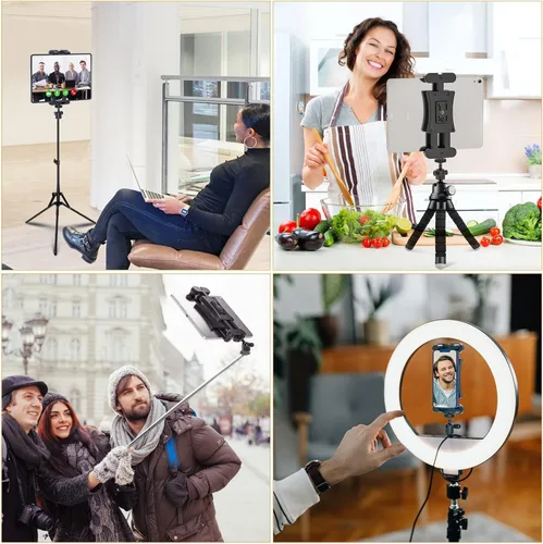 Vista 7 de Adaptador de trípode para tablet con cabeza esférica, soporte para tabletas de 4.7 a 12.9 pulgadas, compatible con iPad Pro, Air, Mini, Selfie