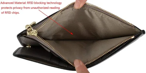 Vista 5 de Yaluxe- Cartera para mujer con bloqueo RFID, de cuero genuino, multiorganizador de tarjetas con bolsillo con zíper, L
