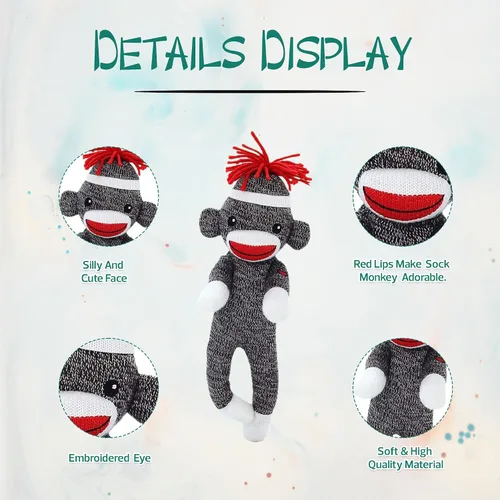 Vista 2 de Adorable mono calcetín de 8 pulgadas, el original juguete de peluche tradicional tejido a mano, regalo para niños, bebés, adolescentes, niñas