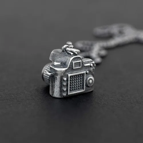 Vista 11 de Handmade Pendant Necklace Big sterling silver necklace on ball chain for men pendants necklace camera pendant necklace photographer necklace photo