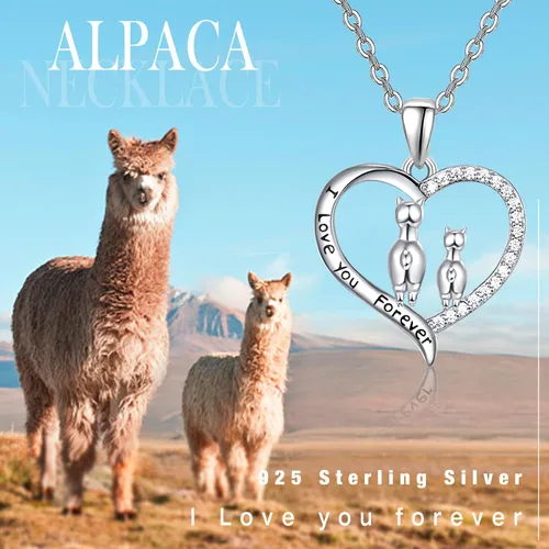 Vista 4 de Dreamboat Alpaca Pendant Necklace Llama Necklaces Sterling Silver Crystal Heart Necklaces for Women Mama Necklace Animal Necklace Mother Daughter