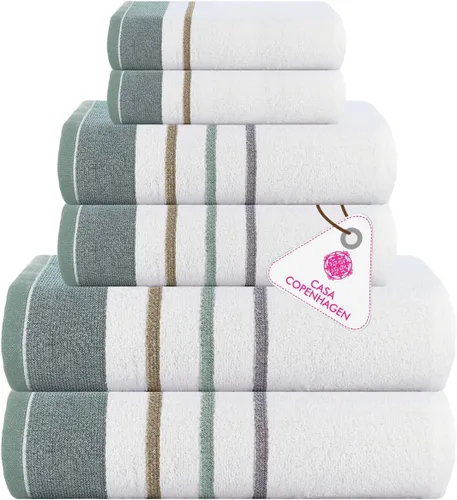 Vista 16 de CASA COPENHAGEN Exotic - Juego de 6 toallas de diseño de 100% algodón egipcio, color azul aguamarina, 550 GSM, 2 toallas de baño, 2 toallas de baño