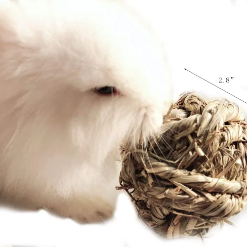 Vista 2 de Hamiledyi Pelota masticable de conejo Timothy Grass Molienda de animales pequeños, juguete masticable para conejos, conejos, hámster, conejillos