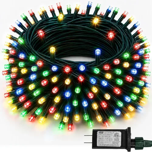 Vista 16 de Luces de Navidad, 1000 luces LED de 328 pies para árbol de Navidad enchufables con 8 modos, control remoto, tira de luces de Navidad impermeables