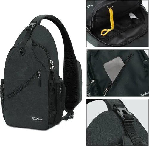Vista 5 de MAYLISACC Mochila bandolera, bolsa cruzada de hombro para hombres y mujeres, mochila casual, bolsa de pecho para exteriores, Negro