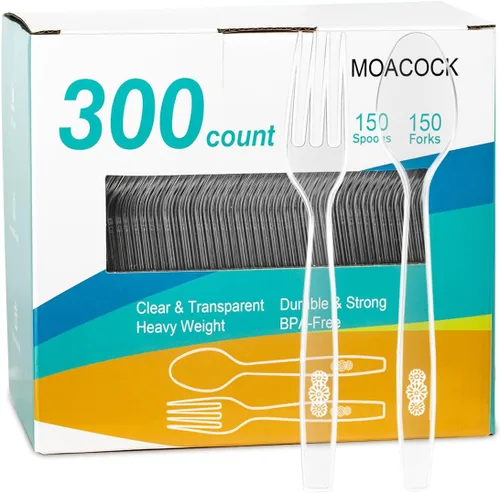 Vista 8 de MOACOCK 100 tenedores y cucharas de plástico de peso pesado exacto