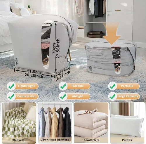 Vista 2 de Paquete de 2 bolsas reutilizables de compresión al vacío que ahorran espacio, impermeables, profesionales, IP67, bolsas de vacío con cremallera
